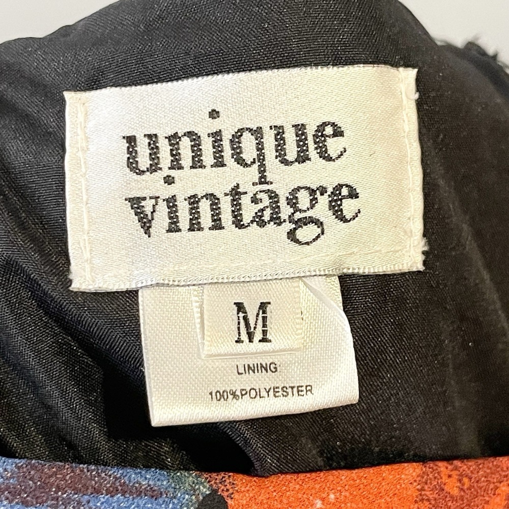 Unique Vintage Black Floral One Shoulder Dress M Retro Rockabilly Party Full - Picture 6 of 7